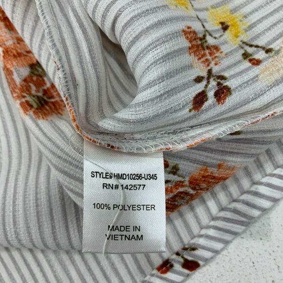 Haute Monde Floral Print Dress Womens Size L Off Shoulder Tie Mid Sleeves Stripe - Picture 10 of 12